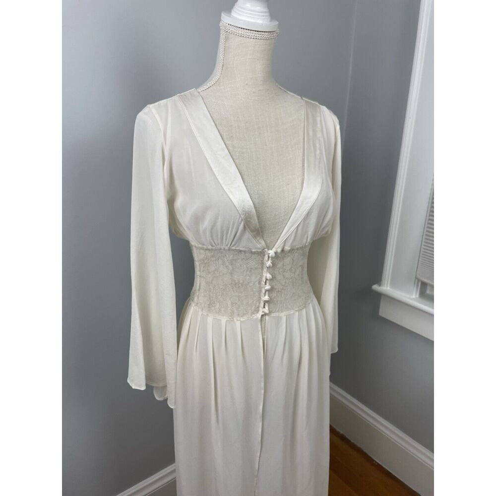Fleur Of England Dressing Gown Lingerie White Sheer Silk Medium Long Sleeve - Picture 2 of 15